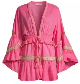 Ramy Brook Swim Ramy Brook Pink Gold Ruffled Bell Sleeve Swim Coverup Poshmark at Poshmark